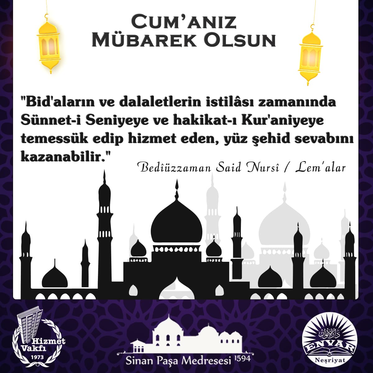 Bid'aların ve dalaletlerin istilâsı zamanında Sünnet-i Seniyeye ve hakikat-ı Kur'aniyeye temessük edip hizmet eden, yüz şehid sevabını kazanabilir.