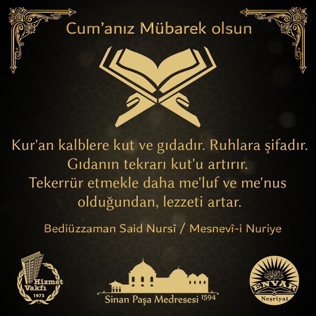 Kur'an kalblere kut ve gıdadır. Ruhlara şifadır. Gıdanın tekrarı kut'u artırır. Tekerrür etmekle daha me'luf ve me'nus olduğundan, lezzeti artar.