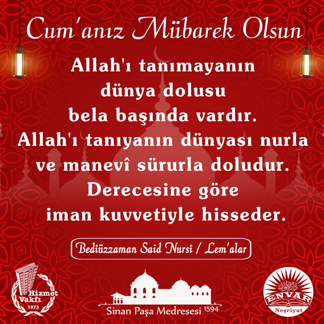 Allah'ı tanımayanın dünya dolusu bela başında vardır. Allah'ı tanıyanın dünyası nurla ve manevî sürurla doludur. Derecesine göre iman kuvvetiyle hisseder.