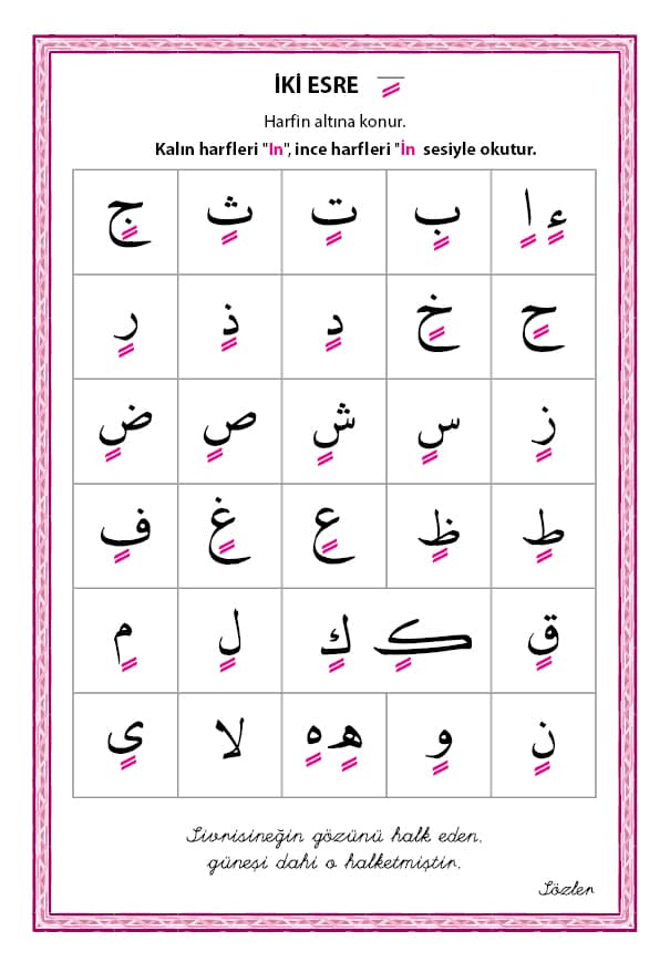 İki Esre ders tablosu 1